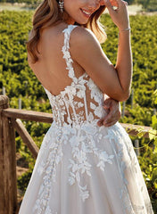 Sweetheart A Line Lace Wedding Dress with Sweep Train