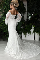 Sweetheart Beach Wedding Dress Long Sleeve Lace Appliques Mermaid Bridal Gown