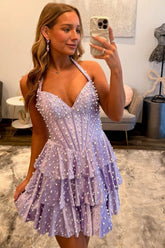 Sweetheart Beaded Corset Satin Short Homecoming Dresses with Slit