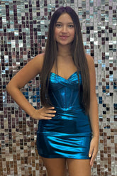 Sweetheart Blue Homecoming Dress Corset Tight Short Prom Dress