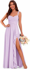 Sweetheart Chiffon Bridesmaid Dress with Pleated Bodice and Ruffle Slit