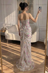 Sweetheart Floral Prom Dress Mermaid Tulle Lace Up Back Formal Gown