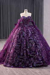 Sweetheart Floral Sweet 16 Dress Purple Ball Gown Quinceanera Dress