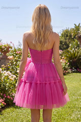 Fuchsia Sweetheart Ruched A-Line Short Homecoming Dress with Bow