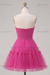Fuchsia Sweetheart Ruched A-Line Short Homecoming Dress with Bow