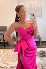 Sweetheart Hot Pink Prom Dress Long Evening Dress with Split Front