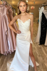 Sweetheart Hot Pink Prom Dress Long Evening Dress with Split Front