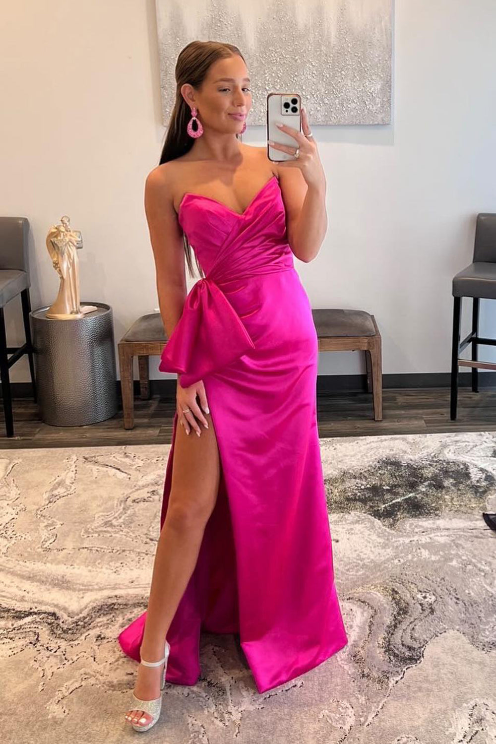 Sweetheart Hot Pink Prom Dress Long Evening Dress with Split Front