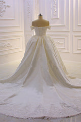 Sweetheart Lace Appliques Off The Shoulder Panel Train Wedding Dress
