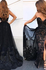 Sweetheart Long Lace Evening Dress with Split and Ruffles