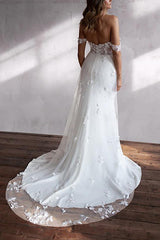 Sweetheart Long Sleeve Lace/Elastic Satin Wedding Dress with Sheath Silhouette and Sweep Train