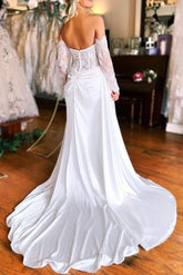 Sweetheart Long Sleeves Satin Wedding Dress With Split Front