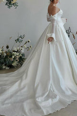 Sweetheart Long Sleeves Silk Like Satin Wedding Dress With Beading