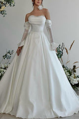 Sweetheart Long Sleeves Silk Like Satin Wedding Dress With Beading