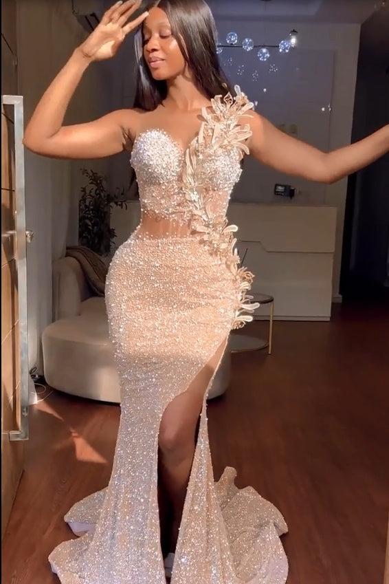 Sweetheart Mermaid Sequins Prom Dress Long With Slit