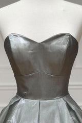 Sweetheart Neck Prom Dress Satin Gray Long Formal Party Dress Evening Dress