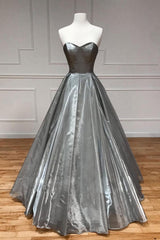 Sweetheart Neck Prom Dress Satin Gray Long Formal Party Dress Evening Dress