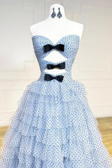 Sweetheart Neck Prom Dress Tulle Blue Long Formal Evening Dress