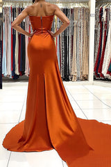 Sweetheart Orange Prom Dress Satin Long Side Cape Formal Dress With Slit