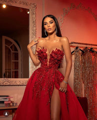 Sweetheart Prom Dress A Line Tulle Long Evening Dress with Sequined Lace Appliques