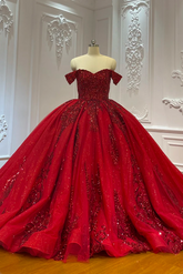 Sweetheart Red Sequined Luxury Ball Gown Quinceanera Dress