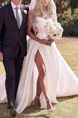 Sweetheart Satin Sweep Train Wedding Dress With Split Front