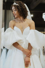 Sweetheart Satin Wedding Dress With Short Sleeves