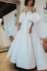 Sweetheart Satin Wedding Dress With Short Sleeves