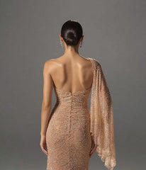 Sweetheart Sequined Formal Dress Beaded Sheath Prom Dress with Cape