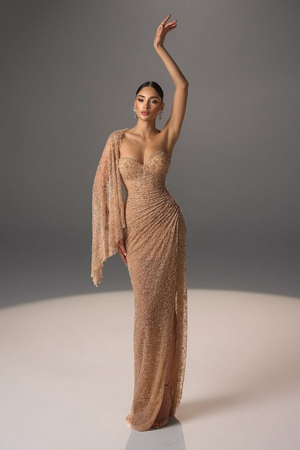 Sweetheart Sequined Formal Dress Beaded Sheath Prom Dress with Cape