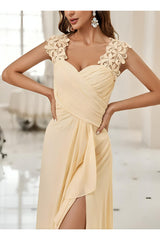 Sweetheart Sleeveless Floor Length Chiffon Bridesmaid Dress With Lace
