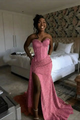 Orange Mermaid Prom Dress Sleeveless Sweetheart Sequined Formal Dress