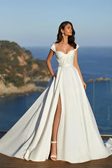 Sweetheart Sleeveless Satin Wedding Dress With Split Front