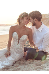 Sweetheart Sleeveless Sweep Train Lace Mermaid Wedding Dress
