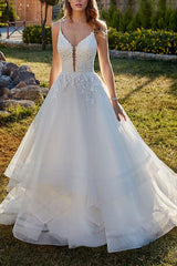 Sweetheart Sleeveless Sweep Train Tulle Wedding Dress With Lace