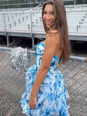 Sweetheart Strapless A-Line Short Floral Homecoming Dress