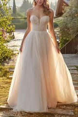 Sweetheart Sweep Train Tulle Ball Gown Wedding Dress