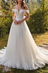 Sweetheart Sweep Train Tulle Ball Gown Wedding Dress