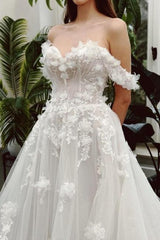Sweetheart Wedding Dress Ivory A Line Off The Shoulder Lace Sleeveless Bridal Gown