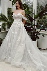 Sweetheart Wedding Dress Ivory A Line Off The Shoulder Lace Sleeveless Bridal Gown