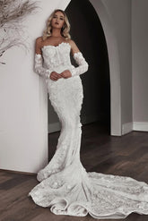 Sweetheart Wedding Dress Mermaid 3D Flowers Beach Bridal Gown