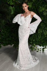 Sweetheart Beach Wedding Dress Long Sleeve Lace Sheath/Column Bridal Gown