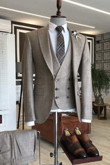 Taupe Peaked Lapel Slim Fit 3 Piece Business Suit