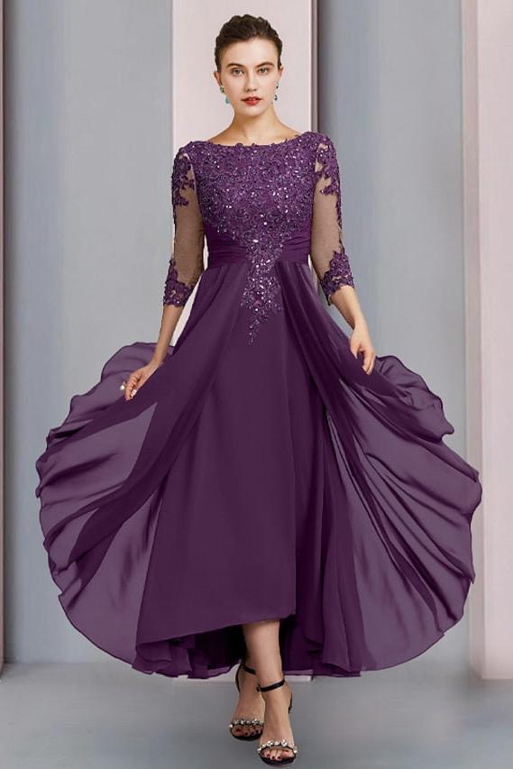 Tea Length Mother of the Bride Dresses with A Line and Scoop Necklines