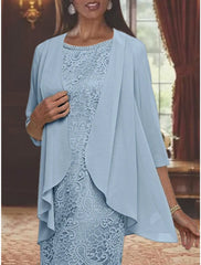Tea Length Mother of the Bride Sheath Column Jewel Neck Dresses