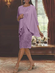 Tea Length Mother of the Bride Sheath Column Jewel Neck Dresses