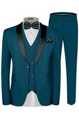Teal Shawl Lapel Wedding Suit for Men Modern Three Piece Elegance