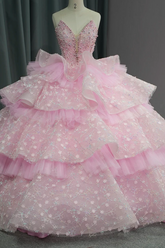 Tiered Ruffles Beaded Quinceanera Ball Gown Sweetheart Sweet 16 Dress