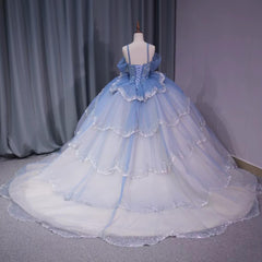 Tiered Spaghetti Straps Quinceanera Dress Off The Shoulder Ball Gown Sweet 16 Dress
