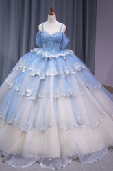 Tiered Spaghetti Straps Quinceanera Dress Off The Shoulder Ball Gown Sweet 16 Dress